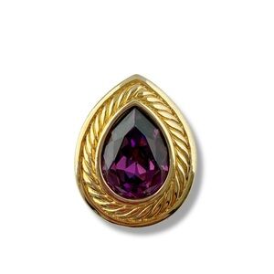 Vintage Swarovski Swan Signed Purple Teardrop Crystal Goldtone Pendant